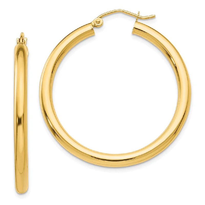 Gatsby deco earrings-3mm x 35mm 14k Yellow Gold Classic Round Hoop Earrings