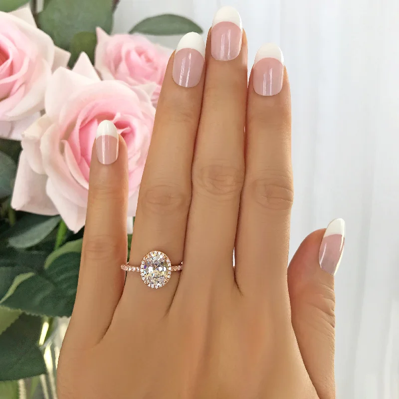 Hollowed band rings-2.25 ctw Oval Halo Ring - Rose GP