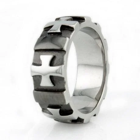 Heritage lock rings-Stainless Steel Gear Edged Cross Ring-8mm