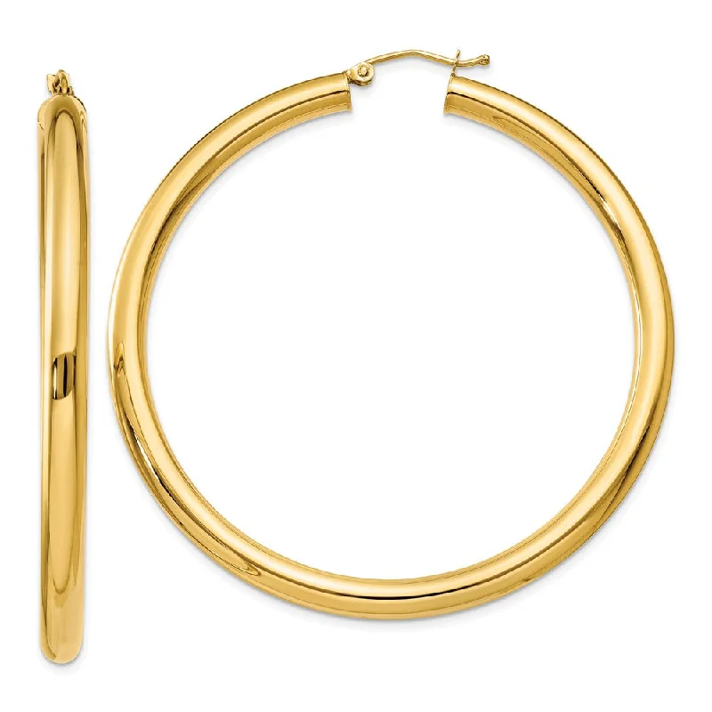 Woven tribal earrings-4mm, 14k Yellow Gold Classic Round Hoop Earrings, 55mm (2 1/8 Inch)