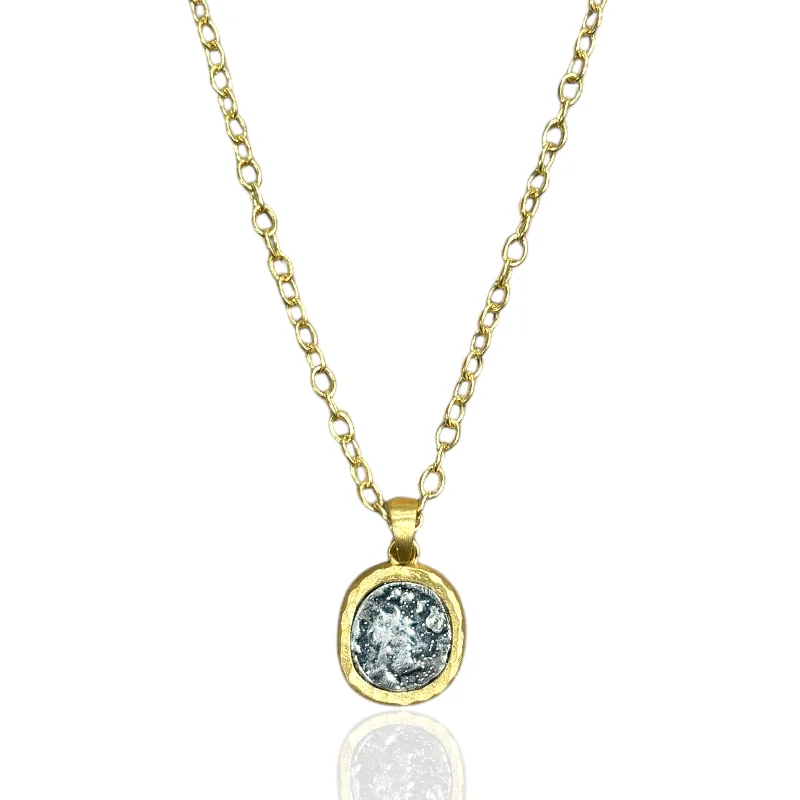 Braided link necklaces-GOLD PAVIA COIN & FRAME NECKLACE