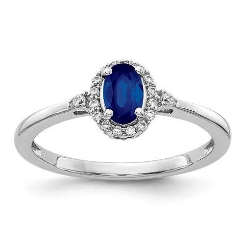 Gem-wrapped rings-14k White Gold Genuine Blue Sapphire and Diamond Halo Ring