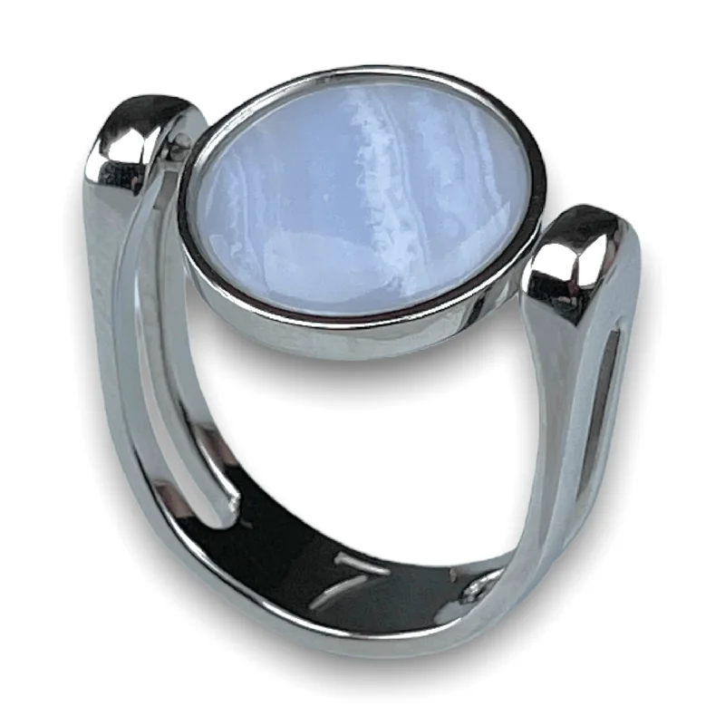 Clear bead rings-Blue Lace Agate Crystal Fidget Ring