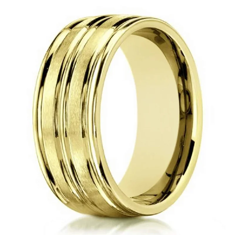 Angled shank rings-Designer 10K Yellow Gold Wedding Ring With Polished Cuts | 8mm