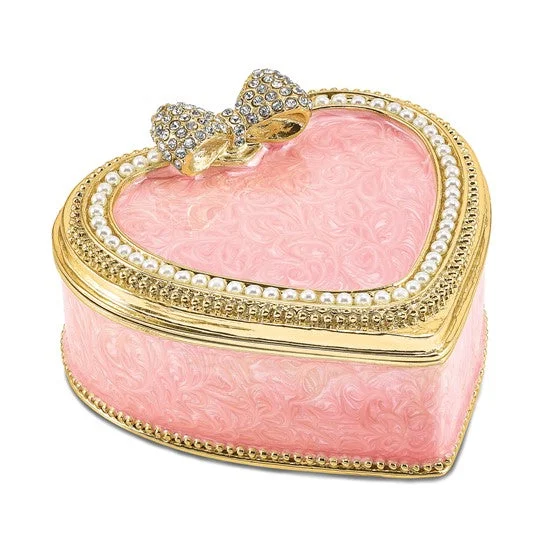 Angled shank rings-Bejeweled Pearls and Crystals 'Pearly Pink Heart" Ring Pad Trinket Box