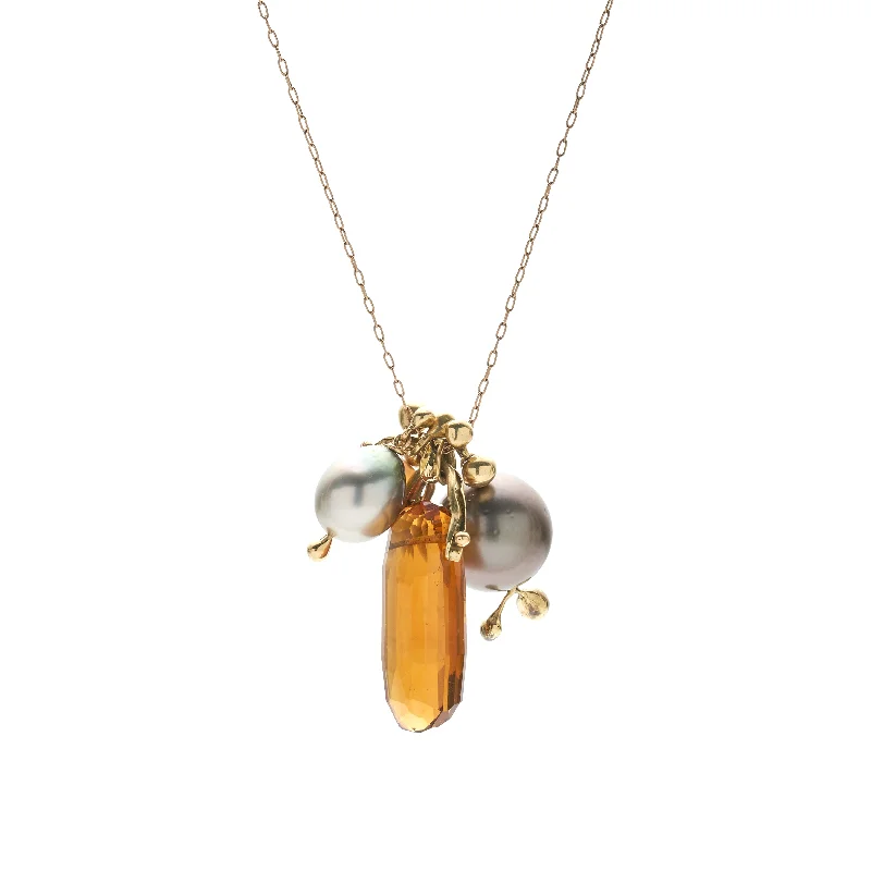 Four-layer necklaces-TenThousandThings 18k One of a Kind Tahitian Pearl, Citrine and Opal Charm Necklace