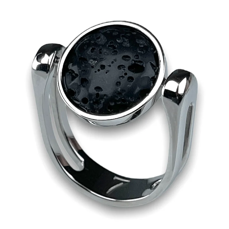 Brushed silver rings-Lava Stone Aromatherapy Fidget Ring