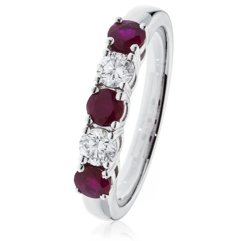 Glossy black rings-Five Stone Diamond and Ruby Ring