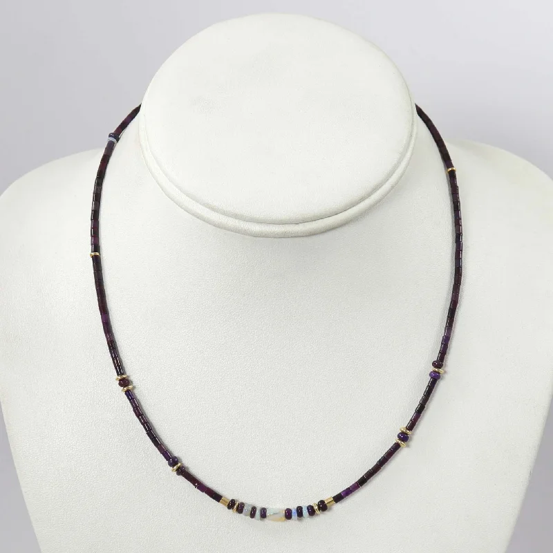 Dual-metal necklaces-Sugilite, Opal, and Gold Necklace