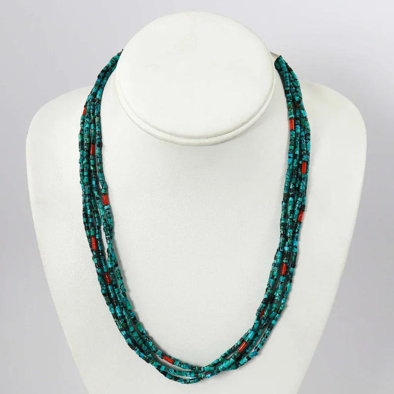 Smoky quartz necklaces-Turquoise and Coral Necklace