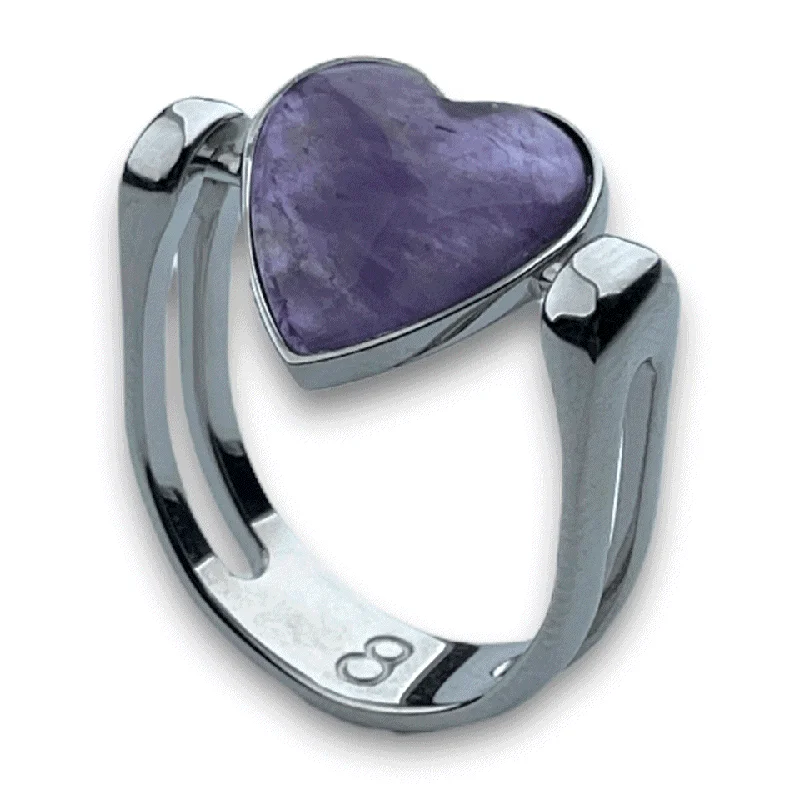 Etched band rings-Heart-Shaped Crystal Fidget Ring