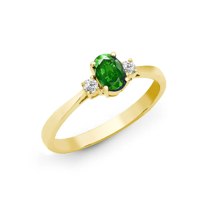 Shimmering druzy rings-18ct Yellow Gold Diamond And Emerald And 3 Stone Ring