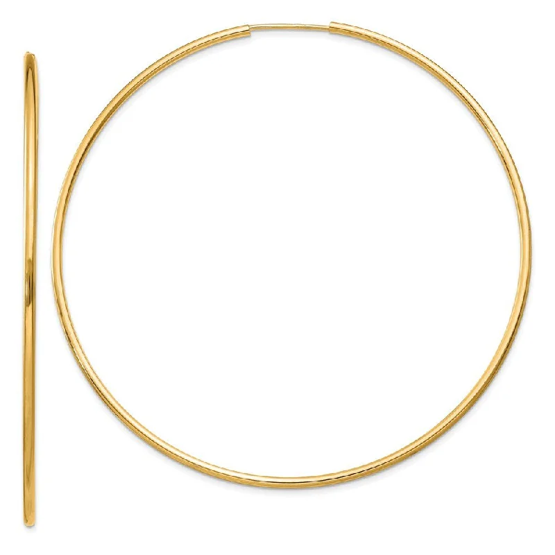 Fine threader earrings-1.5mm x 64mm 14k Yellow Gold Polished Round Endless Hoop Earrings