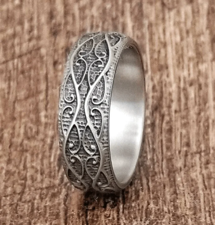 Micro star rings-D'Artagnan Titanium Scrollwork Men's Ring - 8mm