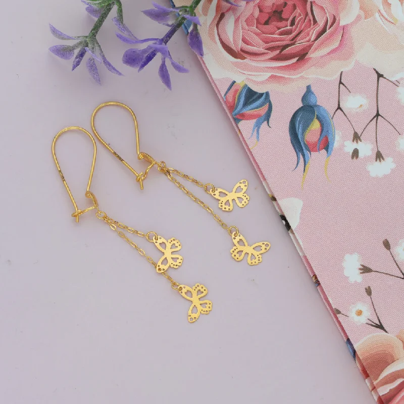 Lotus motif earrings-Gold Hanging Butterflies Shaped Earrings 21KT - FKJERN21KM9584