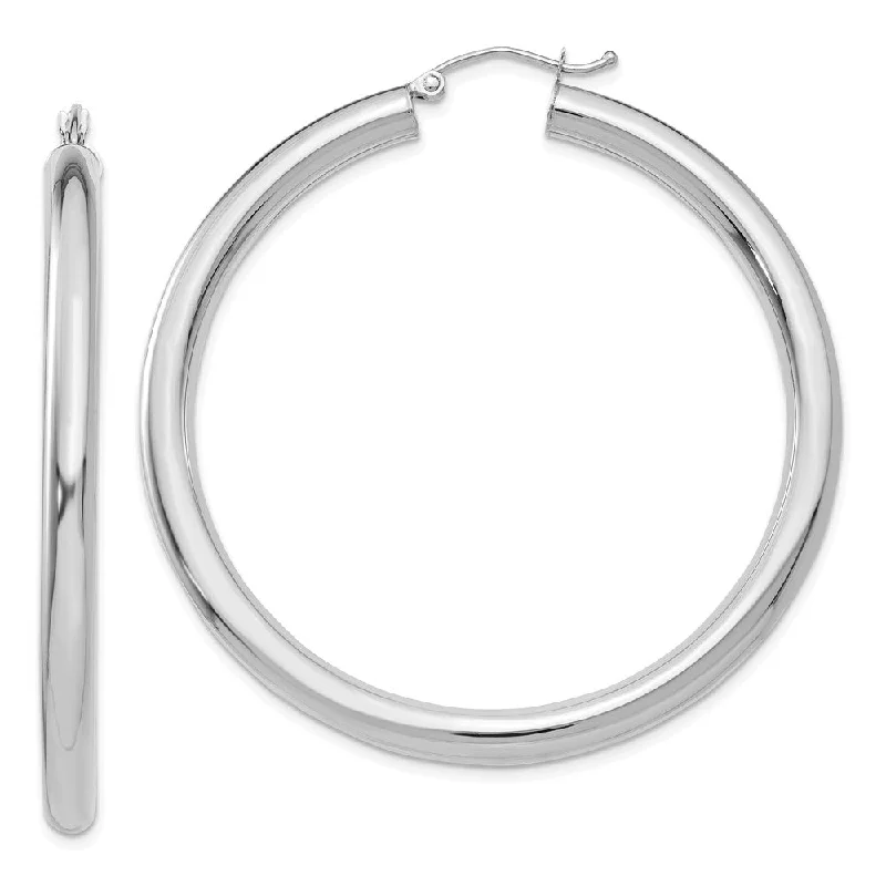 Lustrous pearl earrings-4mm, 14k White Gold Classic Round Hoop Earrings, 50mm (1 7/8 Inch)