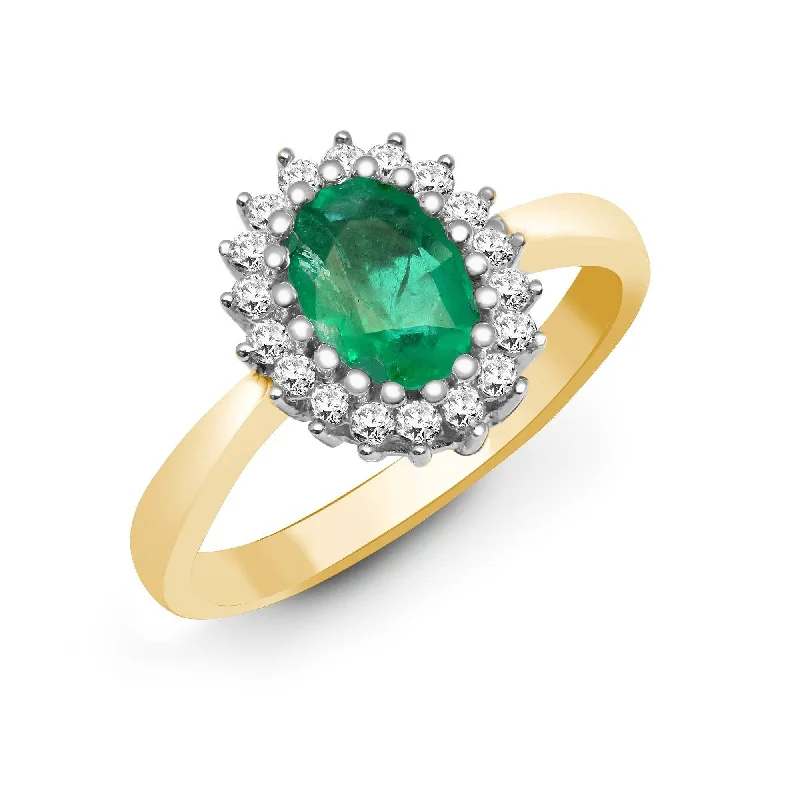 Grand stone rings-9ct Yellow Gold Diamond And Emerald Ring