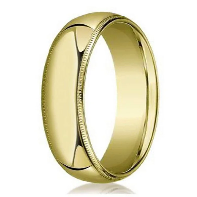 Offbeat rings-Designer 14K Yellow Gold Men's Wedding Ring, Milgrain Edge | 6mm