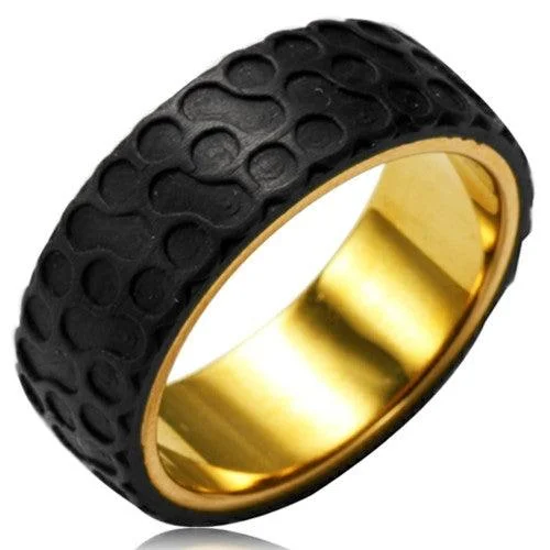 Leaf carved rings-GP Stainless Steel Two Tone Circular Foam Forge Carbon Fiber Overlay Ring