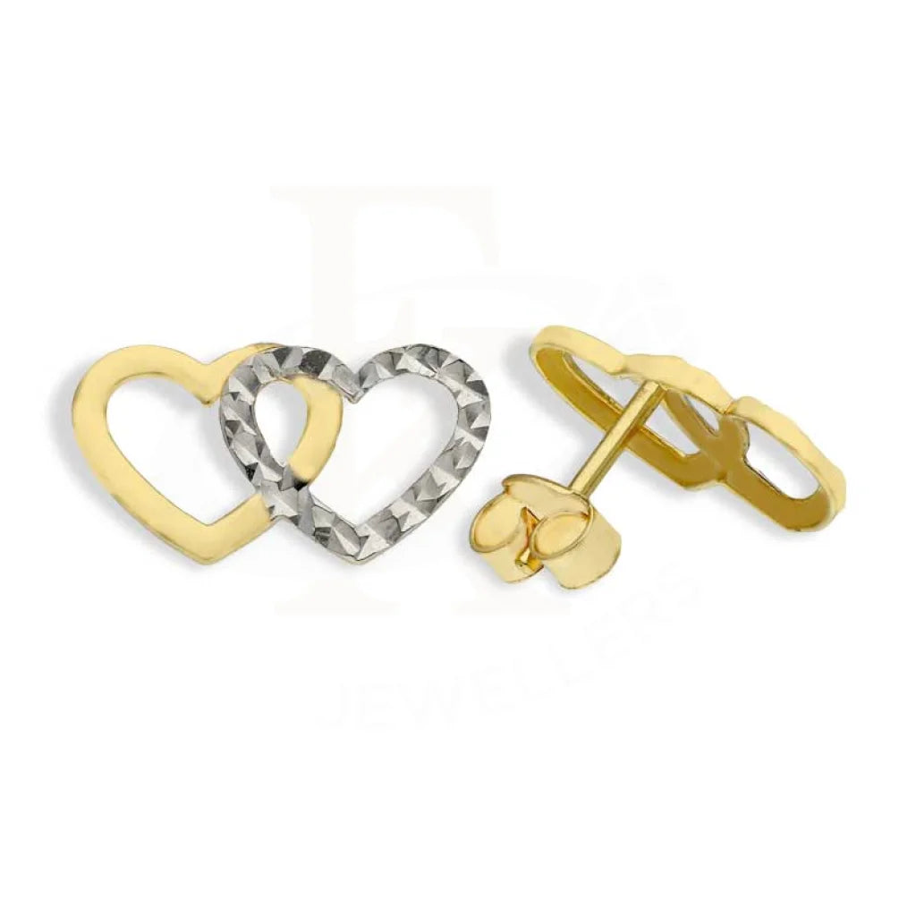 Wave theme earrings-Dual Tone Gold Twin Hearts Stud Earrings 18KT - FKJERN18K2758