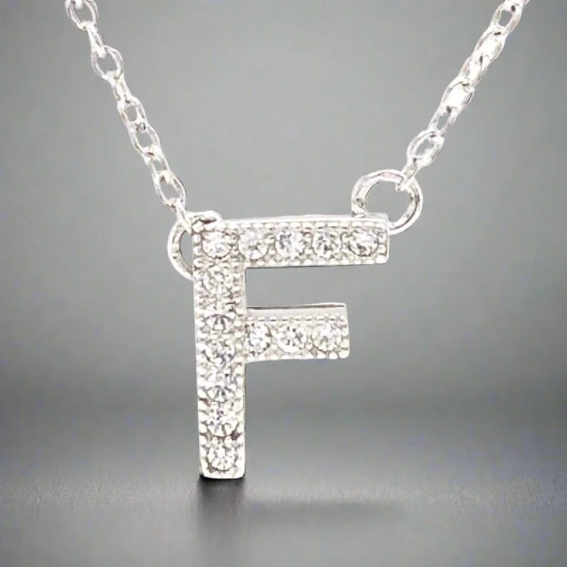 Lapis lazuli necklaces-SS F Initial CZ Necklace