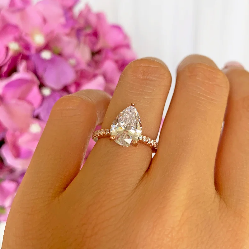 Knotted edge rings-3.25 ctw Pear Accented Solitaire Ring - Rose GP