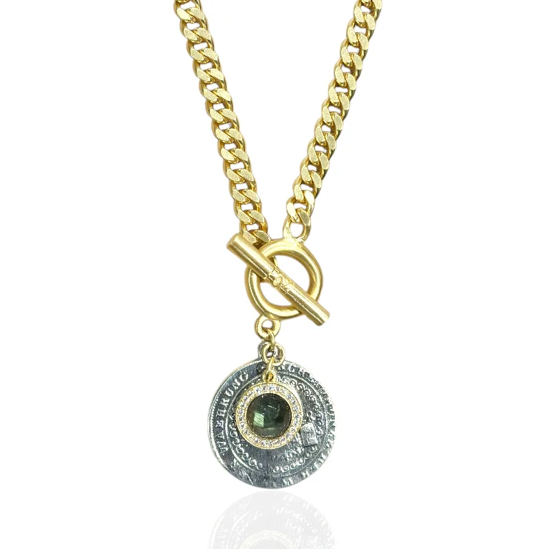 Swinging gem necklaces-GOLD MESA LABRADORITE CHARM NECKLACE