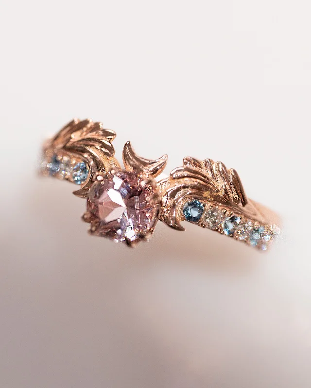 Wave theme rings-Phantom Guardian: Euphoria Morganite Aquamarine Diamond Moon Engagment Ring