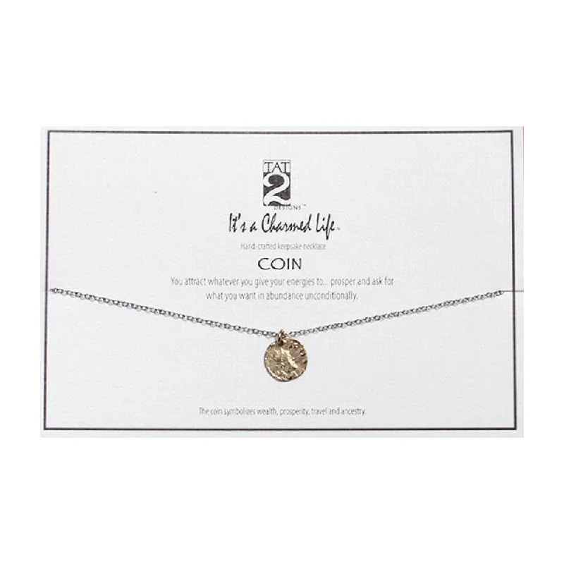 Dove charm necklaces-GOLD COIN KEEPSAKE CHARMED LIFE NECKLACE 