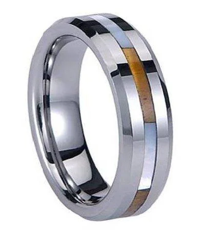 Grand stone rings-Beveled Edge Tungsten Ring with Shell Inlay -6mm