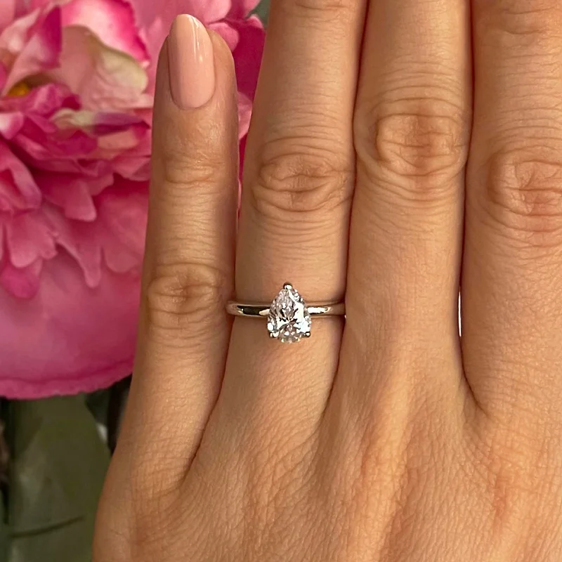 Detailed filigree rings-1.2 ct Pear V Style Solitaire Ring