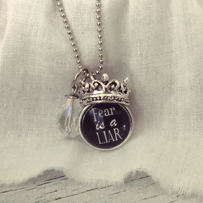 Glossy velvet necklaces-Fear is a liar charm necklace