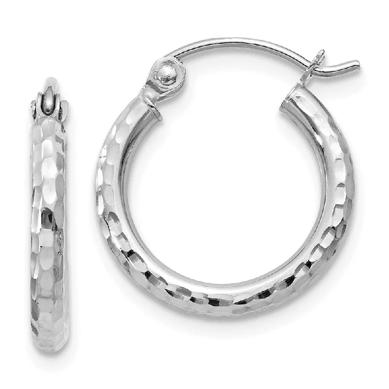 Tidal motif earrings-2mm, 14k White Gold Diamond-cut Hoops, 15mm (9/16 Inch)