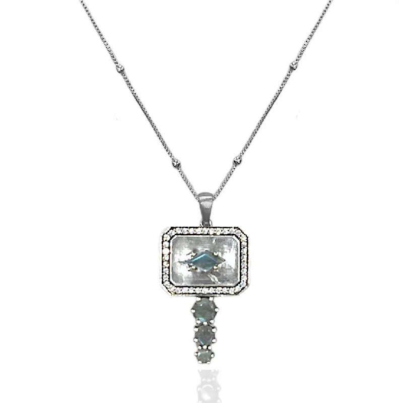 Drop lariat necklaces-VINTAGE SILVER LABRADORITE DALIA NECKLACE