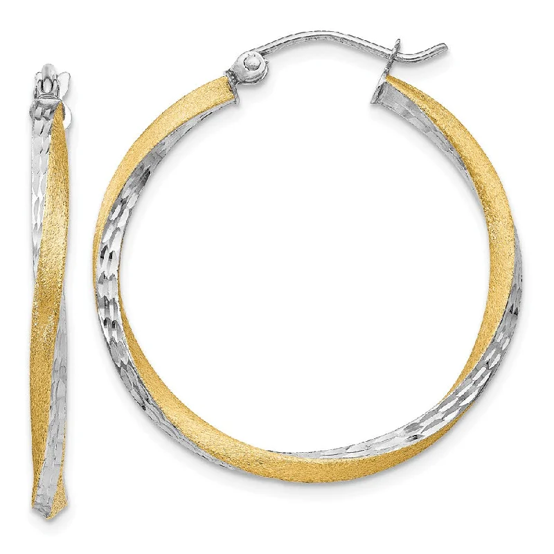 Round drop earrings-2.5mm, Twisted Hoops in 14k Yellow Gold and Rhodium, 30mm (1 1/8 Inch)