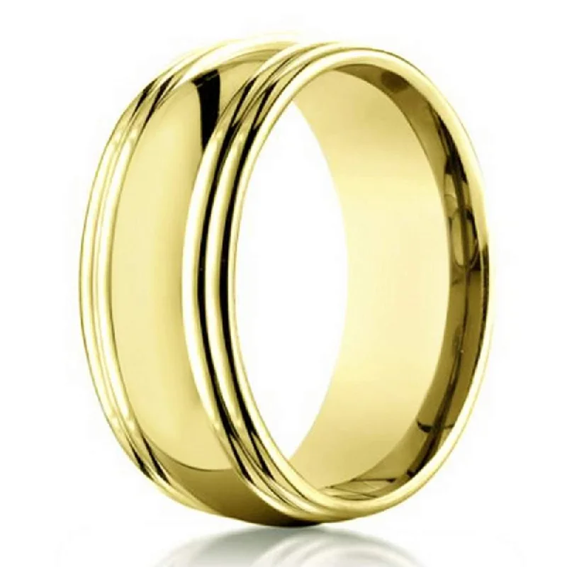 Vintage deco rings-Double Edged 18K Yellow Gold Designer Men's Wedding Ring | 7.5mm