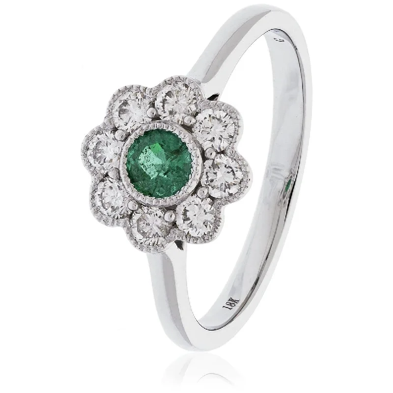 Heritage lock rings-Emerald and Diamond Cluster Ring