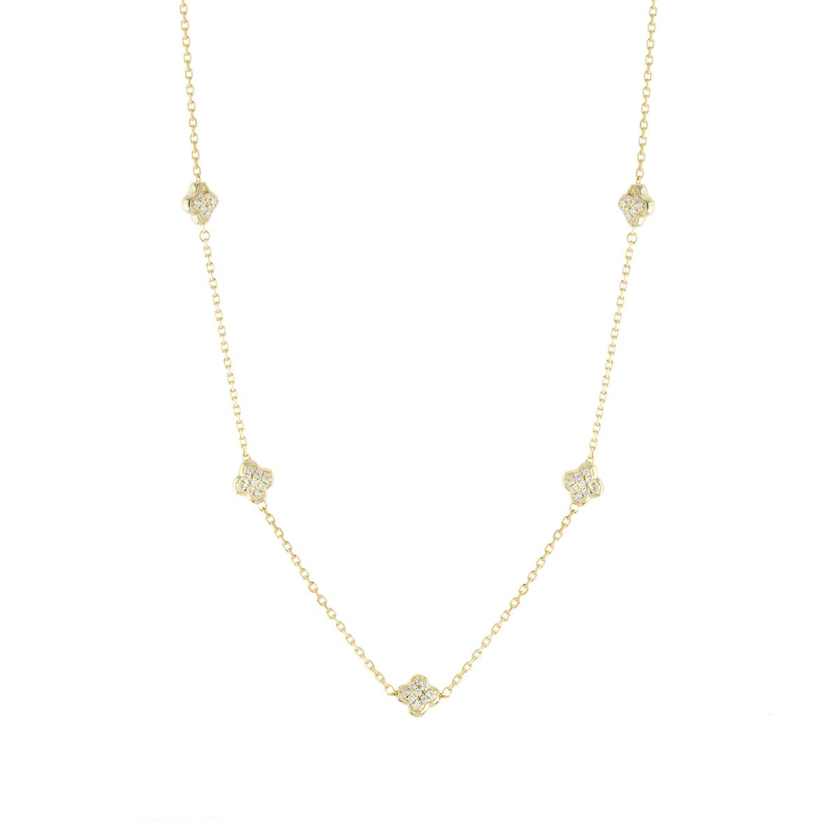 Wide chain necklaces-YGP Sterling 18" CZ 5 Clover Necklace