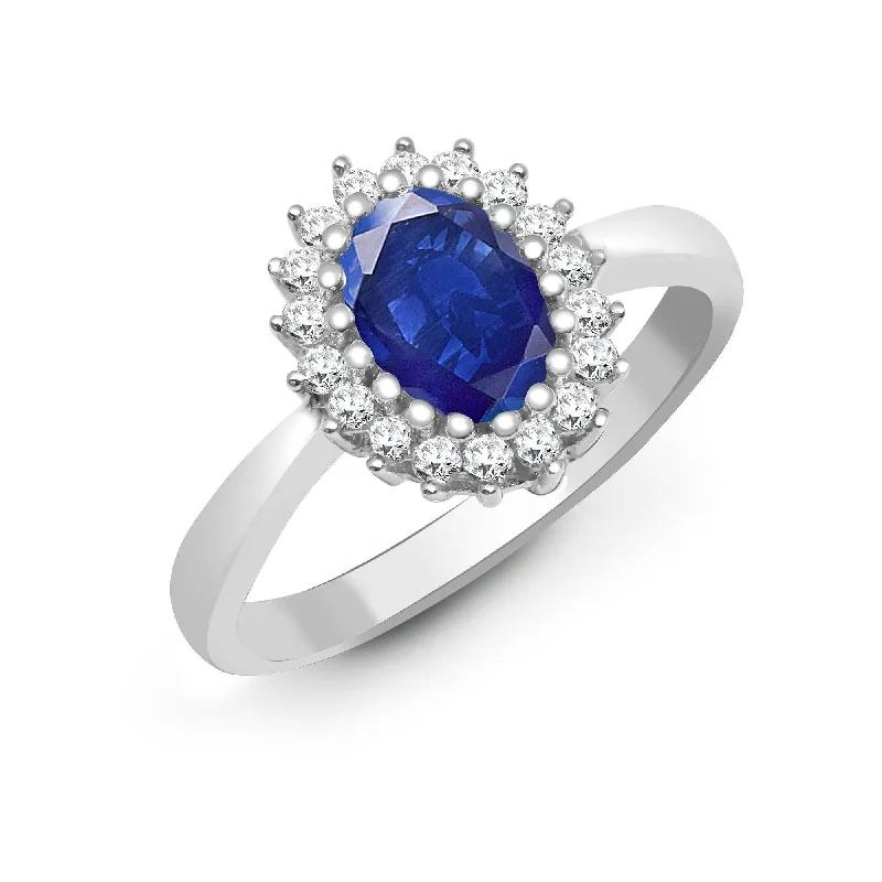 Clean modern rings-9ct White Gold Diamond And Sapphire Ring