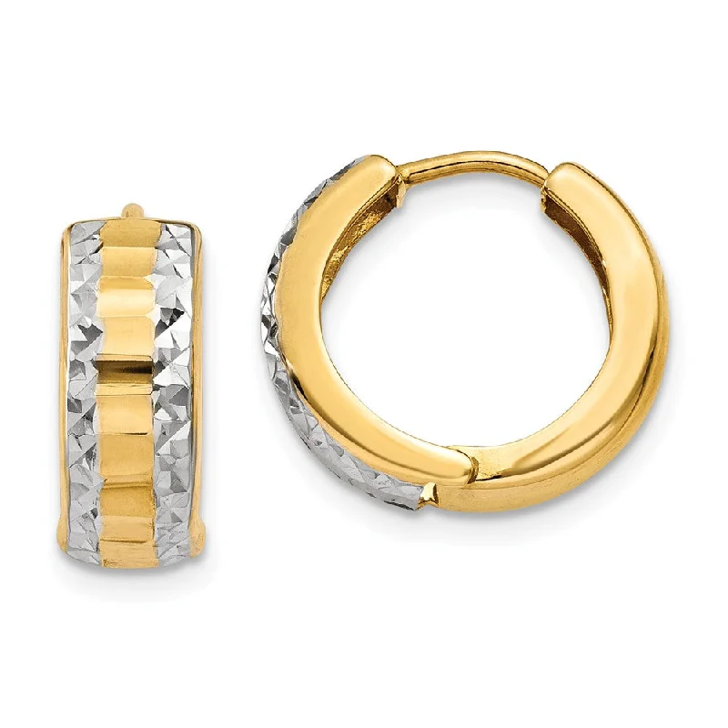 Quad-tier earrings-14k Yellow Gold and Rhodium Hinged Round Hoop Earrings, 12mm (7/16 In)