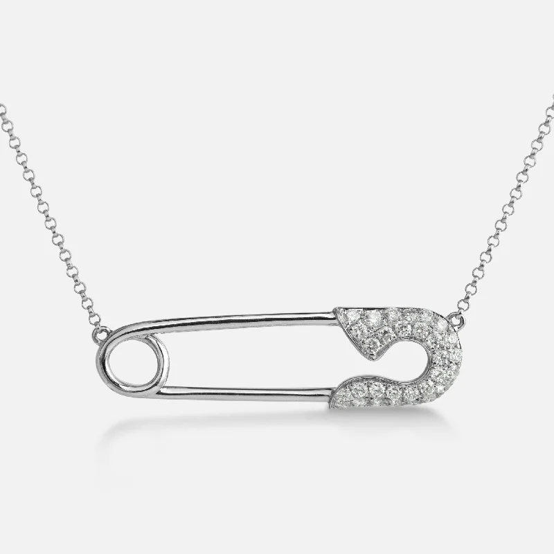 Arched pendant necklaces-Diamond Pave Safety Pin Necklace