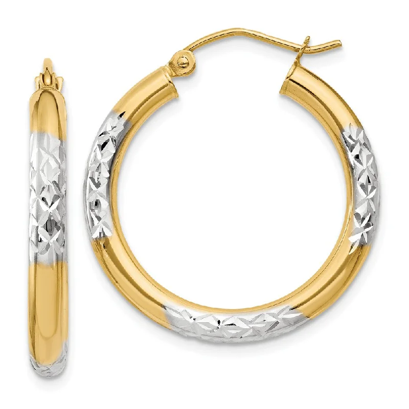 Soft shape earrings-3mm, 14k Yellow Gold Diamond Cut Round Hoop Earrings, 25mm (1 Inch)