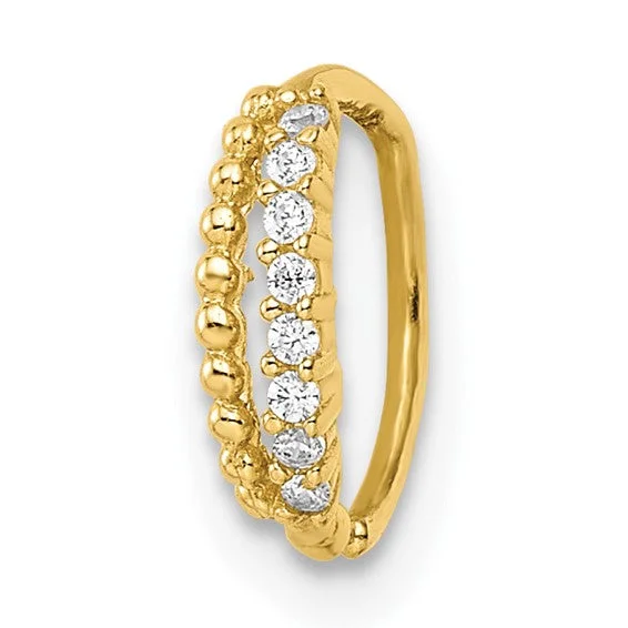 Hand-crafted rings-14k Yellow Gold CZ and Beaded Double Hoop Nose or Cartilage Ring