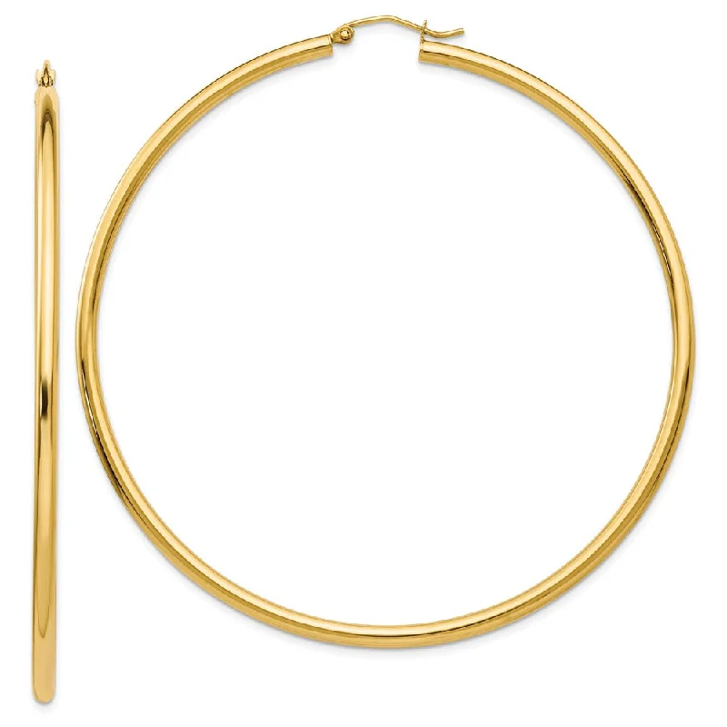 Clean bar earrings-2.25mm x 70mm 14k Yellow Gold Polished Round Hoop Earrings