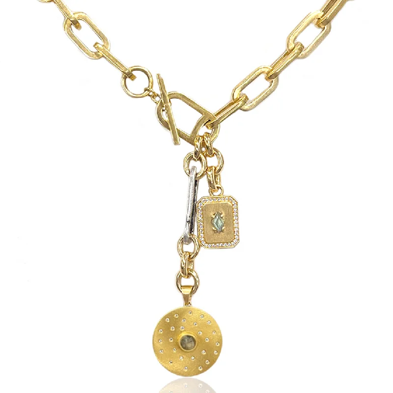 Linked chain necklaces-BRUSHED GOLD RICO BAR RONDO TOGGLE NECKLACE-FP