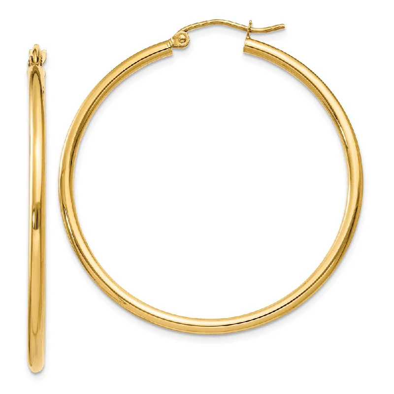 Micro triangle earrings-2mm, 14k Yellow Gold Classic Round Hoop Earrings, 40mm (1 1/2 Inch)