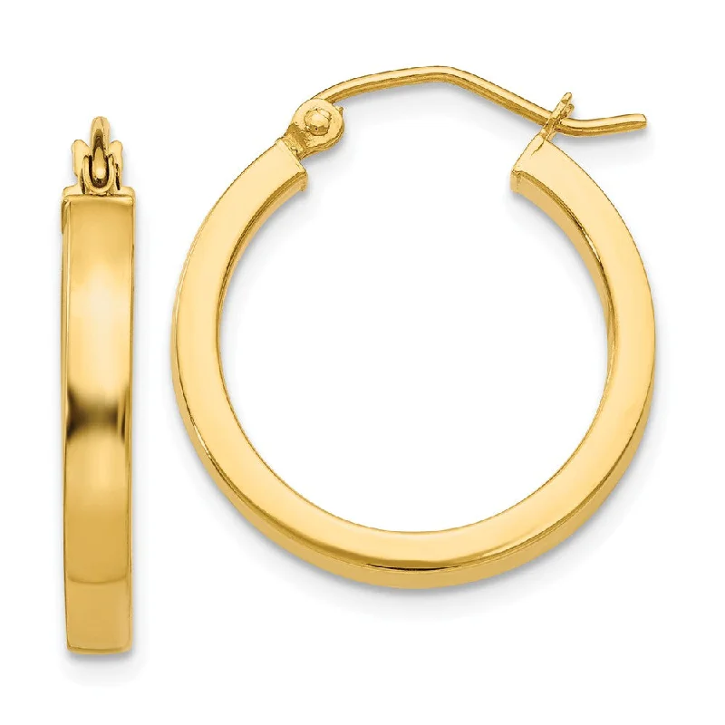 Round drop earrings-Polished 14k Yellow Gold 2x3x20mm Square Tube Round Hoop Earrings