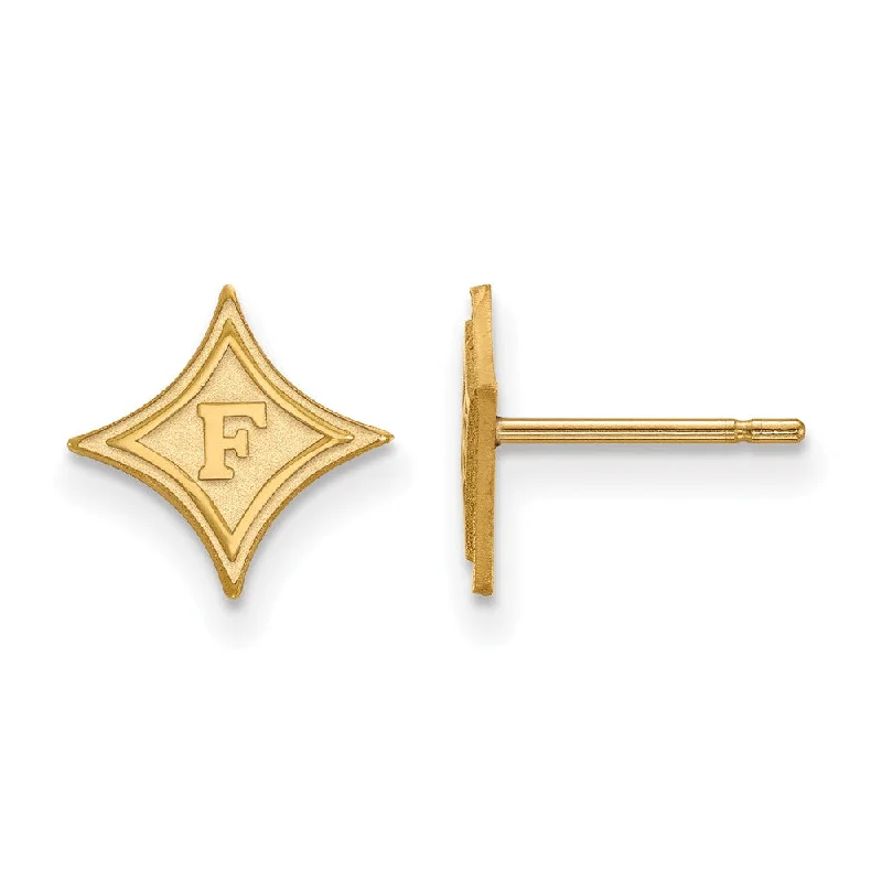 Sculpted ring earrings-10k Yellow Gold Furman University XS (Tiny) Logo Post Earrings