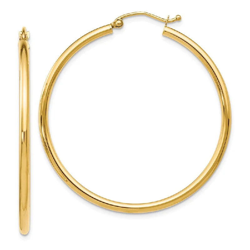 Single dot earrings-2mm Round Hoop Earrings in 14k Yellow Gold, 40mm (1 1/2 Inch)