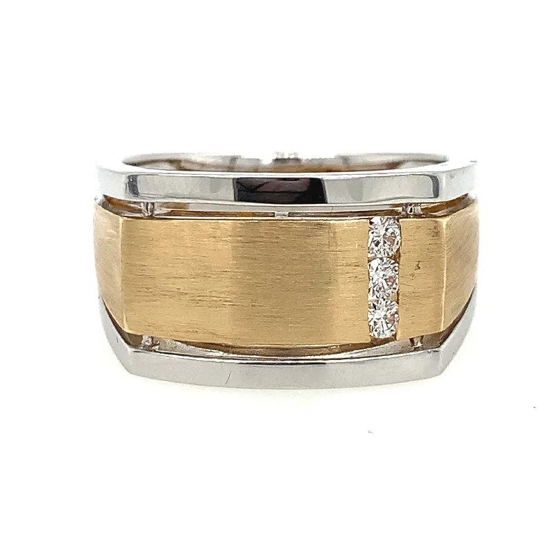 Clean modern rings-Two Tone 14 Karat 3 Stone Men's Ring